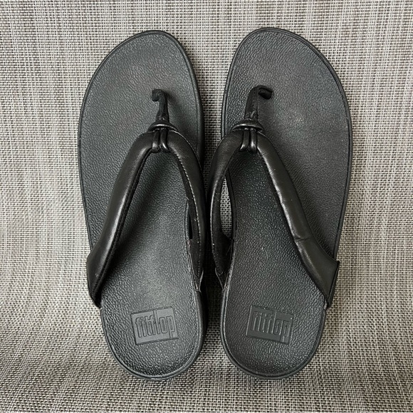 Fitflop LULU Leather Toe-Post Sandals Black Size 6 - Picture 1 of 9